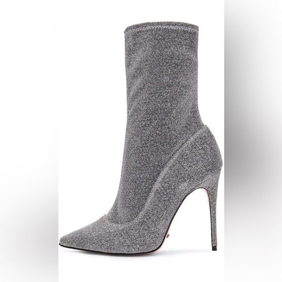 Schutz Mislane Sock Boots, Metallic Pointed Toe Fitted Stiletto, Black/Silver - Picture 5 of 7